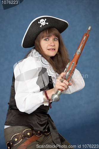 Image of Frightened pirate girl - with pistol