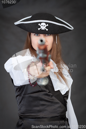 Image of Pirate woman with old pistol