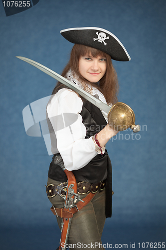 Image of Pirate girl with sword on blue