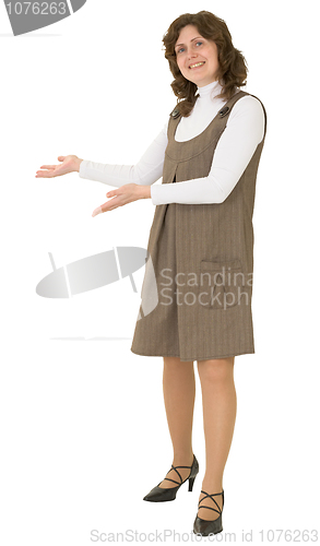 Image of Young woman to be invite gesture