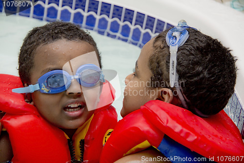 Image of Two brothers playing in the pool