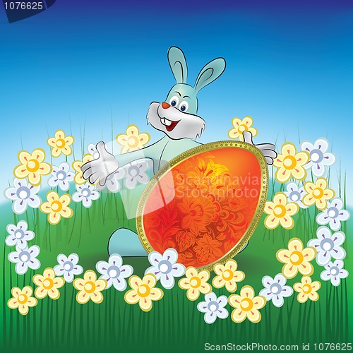 Image of easter background rabbit with egg