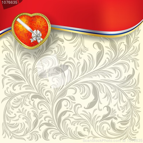 Image of valentines greeting with heart and white bow