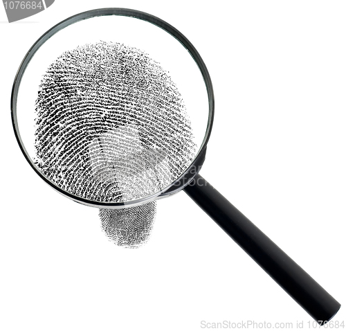 Image of Magnifier and fingerprint isolated on white background