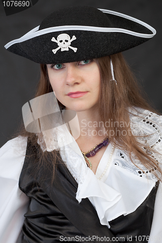 Image of Portrait of girl in piracy hat close up