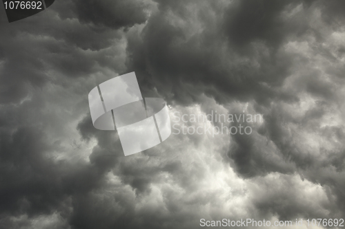 Image of Gloomy sky preceding storm with dark clouds