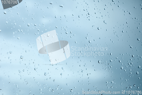 Image of Droplets of rain water on windowpane