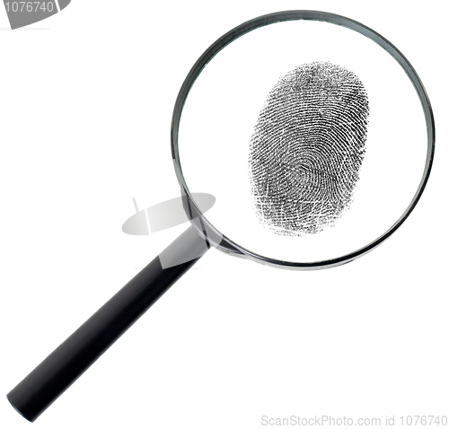 Image of Magnifier and fingerprint isolated on white