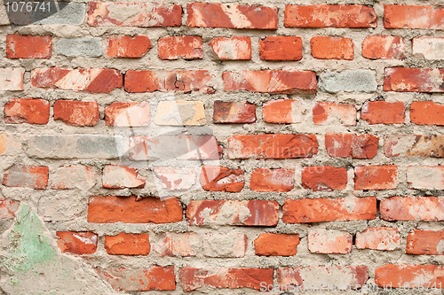 Image of Weathered old grunge red brick wall background