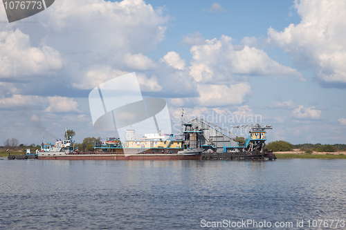 Image of Floating construction from old ships on river