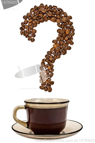 Image of Question mark of coffee beans with a cup of coffee