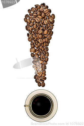 Image of The exclamation point of the coffee beans with a cup