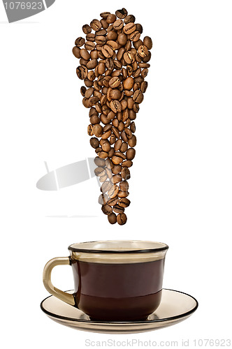 Image of The exclamation point of the coffee beans with a cup of drink