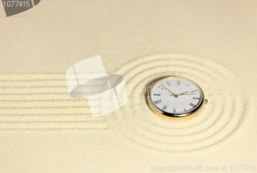 Image of Japanese rock-garden in a miniature with watch