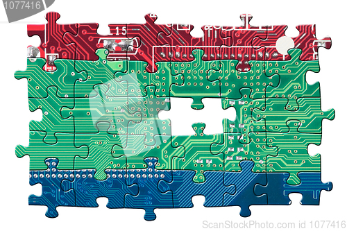 Image of Color circuit board puzzle isolated on white