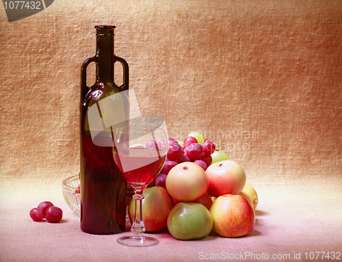 Image of Red wine and fruit - still life