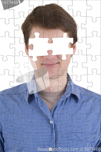 Image of Unknown person with puzzle effect and absence of eyes