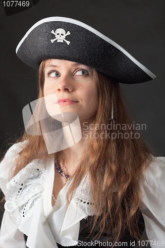 Image of Art portrait of woman in an ancient piracy hat