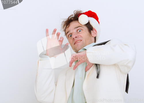 Image of Frightened by approach of new year person on white background