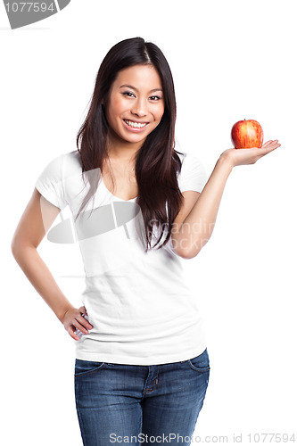 Image of Asian woman holding apple