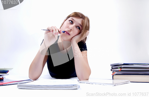 Image of girl spending time in studying 