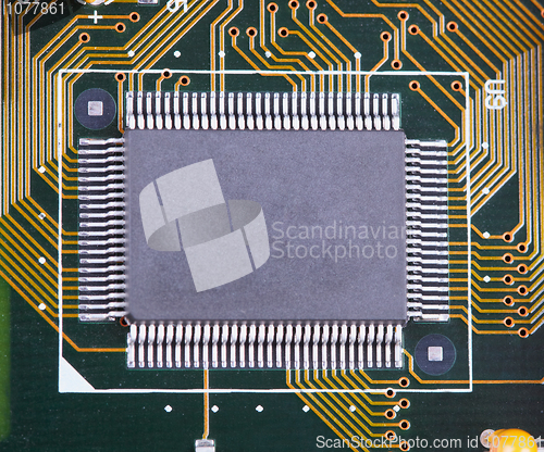 Image of Big integrated microcircuit on circuit board surface