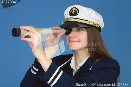 Image of Portrait of woman - captain with spyglass