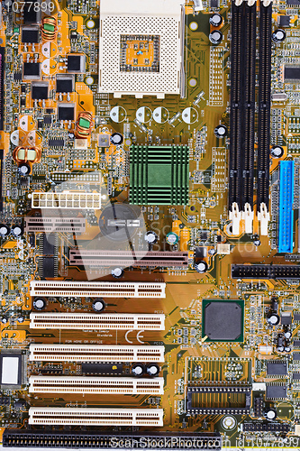 Image of Computer old motherboard close up