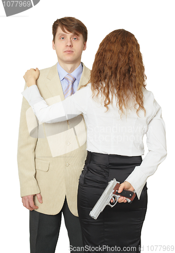 Image of Man and woman armed by pistol isolated on a white background