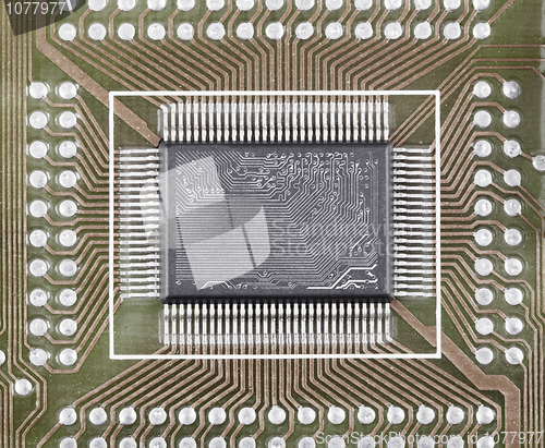 Image of Old microcircuit on circuit board surface