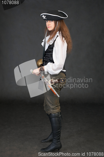 Image of Sea pirate with weapon on black background