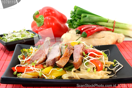 Image of Duck breast with fried noodles
