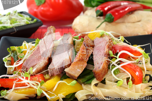 Image of Duck breast with fried noodles