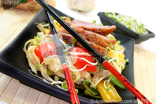 Image of Duck breast with fried noodles
