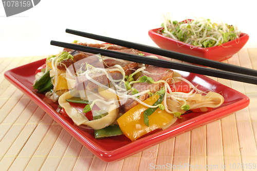 Image of Duck breast with fried noodles