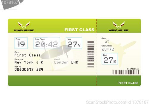 Image of Plane ticket first class green