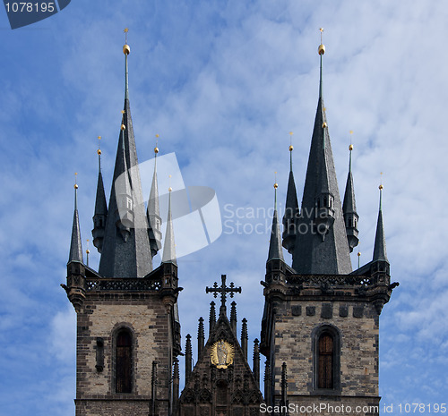 Image of The two towers of Our Lady Cathedral in Prague.