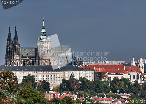 Image of St. Vitus Cathedral of Prague's Castle in focus.