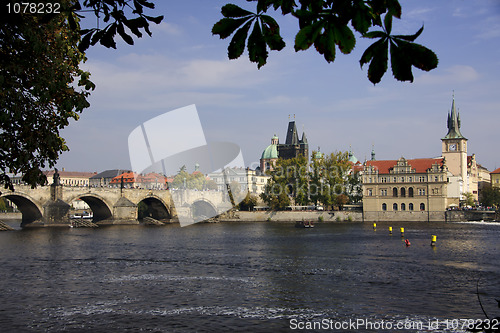 Image of Prague's Charles bridge with the Old Town water tower.