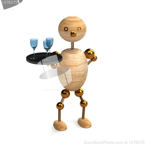 Image of wood man as a waiter
