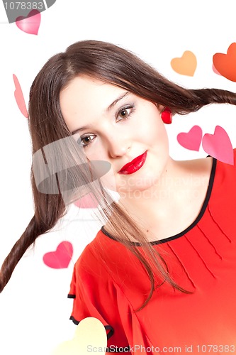 Image of woman in red on Valentine's day
