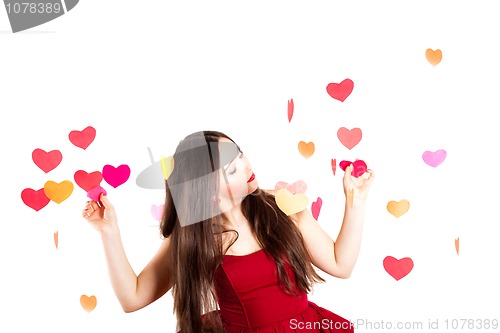 Image of woman in red on Valentine's day 