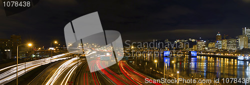 Image of Freeway Light Trails in Downtown Portland Oregon Panorama
