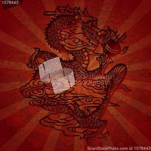 Image of Paper Cutting Asian Dragon with Grunge Texture