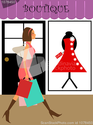 Image of Woman Shopper Walking in Boutique Store