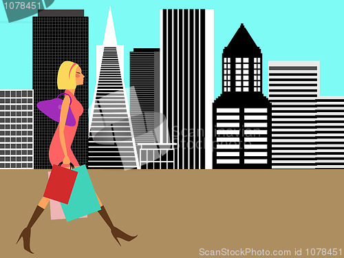 Image of Modern Woman Shopping in the Big City