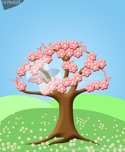 Image of Abstract Tree with Spring Cherry Blossom Flowers