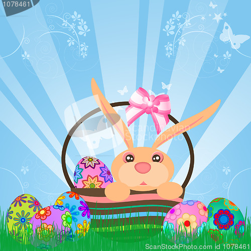 Image of Easter Eggs Bunny Rabbit in Basket