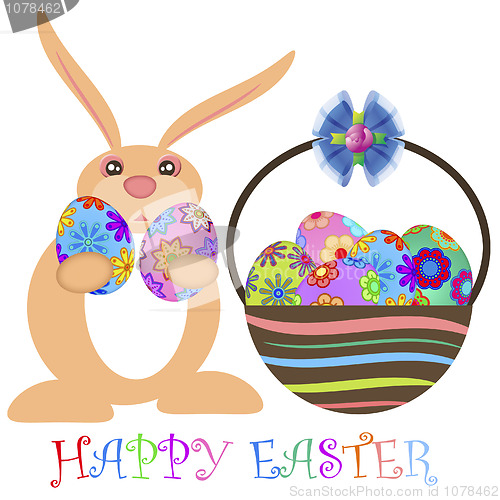 Image of Easter Bunny Carrying Eggs with Basket