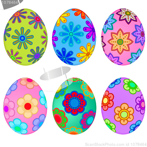 Image of Colorful Easter Eggs with Floral Design
